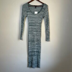 NWT Forever 21 Midi Dress Space Dye Ribbed Size Small Green Long Sleeve Bodycon